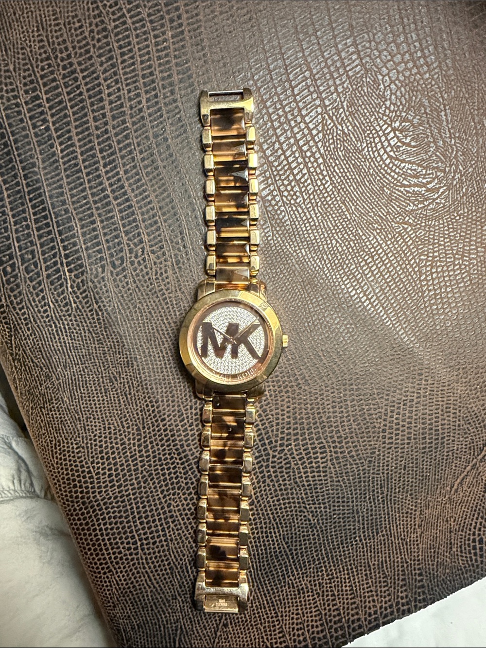 Michael Kors Rose Gold Tone MK Logo Bracelet Watch with Champagne Dial